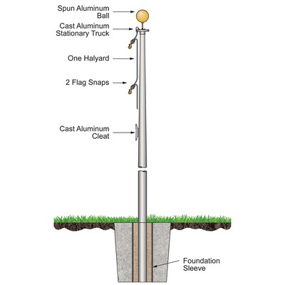 15' Budget Pole with External Halyard and Satin Finish