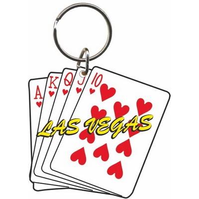 Hearts Royal Flush Key Chain w/Clear Mirrored Back (6 Square Inch)