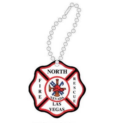 Fire Rescue Badge Promotional Line Key Chain w/ Black Back (3 Square Inch)