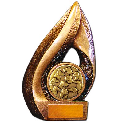 Stock Flame 7" Trophy with 2" Dogs Coin, Engraving Plate