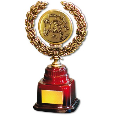 Stock 7" Trophy with 2" Track & Field Female Coin and Engraving Plate