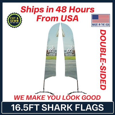 16.5' Shark Flag - Double-Sided W/Black X Base - Made in the USA