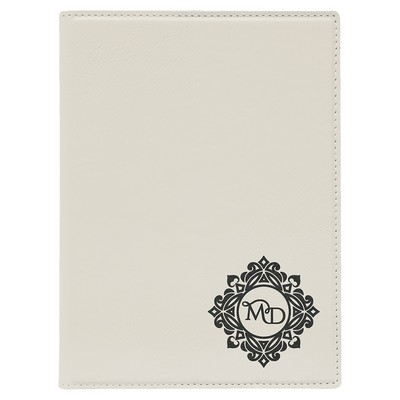Portfolio with Notepad, White Faux Leather, 7" x 9"