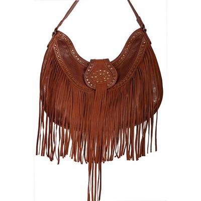 Leather Fringe & Studded Handbag