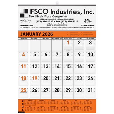 Orange Contractor Calendar w/1 Color Imprint (18"x 25")