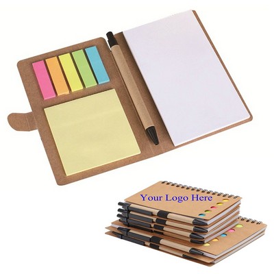 Kraft Paper Notebook w/Sticky Notes and Pen