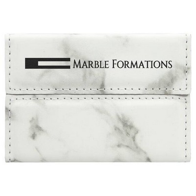Business Card Holder, White Marble Faux Leather, 3 3/4" x 2 3/4"