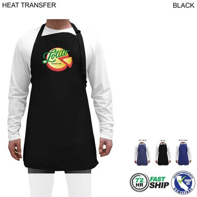 72 Hr Fast Ship - Domestic made Twill Bib Apron, (25"x28, 2 Pockets, Adjust Neck, Heat Transfer Logo