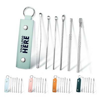 6 Pcs Ear Pick Earwax Removal Kit w/Leather Bag