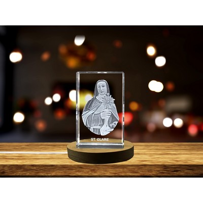 St. Clare 3D Engraved Crystal Trophy & Award - Recognition Gift with Free LED Base, Multiple Sizes