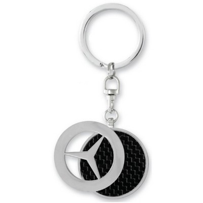 1 3/8" Round Framed Carbon Fiber Key Tag w/Swivel Charm