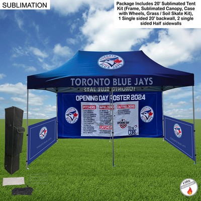 Full Tent Package 2, 20' Sublimated Tent Kit, Single Sided 20' backwall, 2 Single Side Half Sidewall
