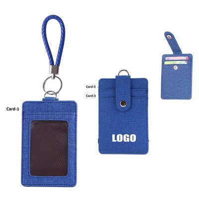 PU Leather 3 Pockets Card Holder w/Key Ring