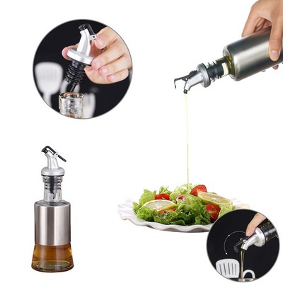 7 Oz. Olive Oil Bottle Minimalist Glass Oil Bottle Sleek Countertop Olive Oil Cruet with Stainless