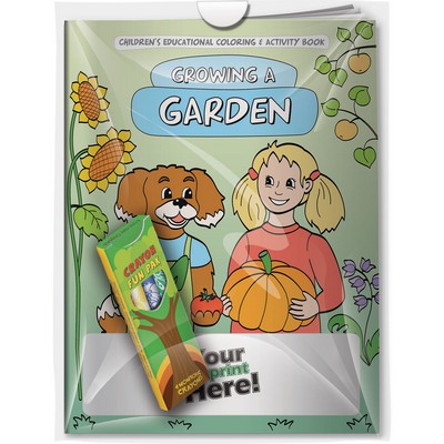 Combo Pack - "Growing a Garden" Coloring Book & 4-Pack of Crayon (Imprinted) in a Poly Bag