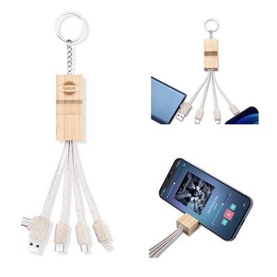 Bamboo Multi Charging Cables With Phone Holder