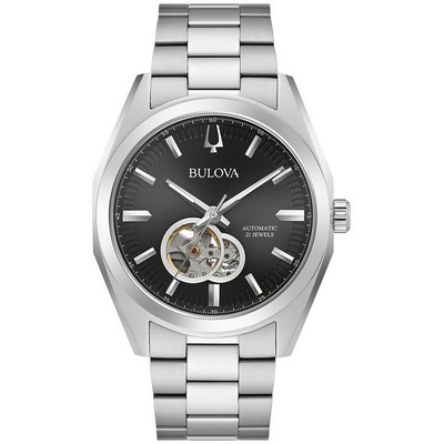 Bulova Watches Men's Surveyor Automatic Stainless Steel Watch Silver-Tone w/Black Dial