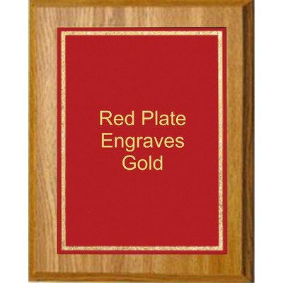 Oak Plaque 5" x 7" - Florentine Frame Designer Plate Red/Gold 4" x 6" Plate