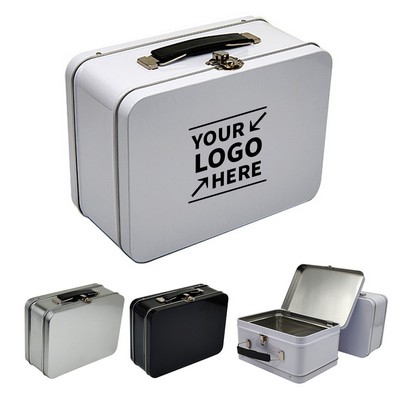 Mini Rectangular Luggage Shaped Tin Box Organizer W/ Lock