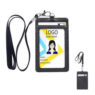 Vertical Style PU Leather Badge ID Card Holder