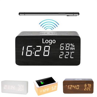 Wooden Digital Clock with Wireless Charging