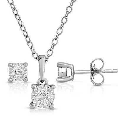 Jilco Diamond Solitaire Necklace And Earrings Set