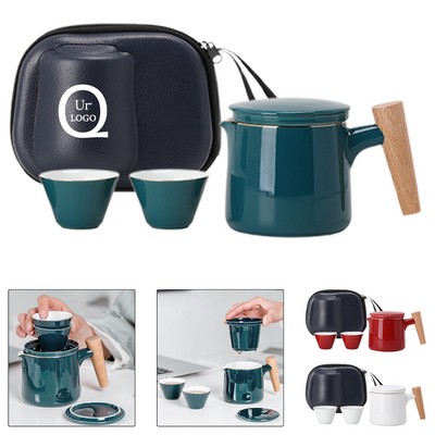 Portable Ceramic Travel Tea Set W/ Pot And 2 Cups
