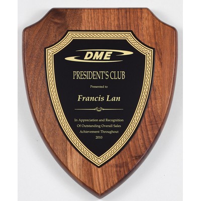 Walnut Shield Plaque, 7 x 9"