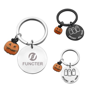 Halloween Ghost Keychain With Pumpkin Icon