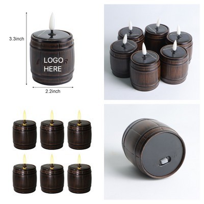Solar Wooden Barrel Bullet Tea Wax LED Electronic Candle Lamp