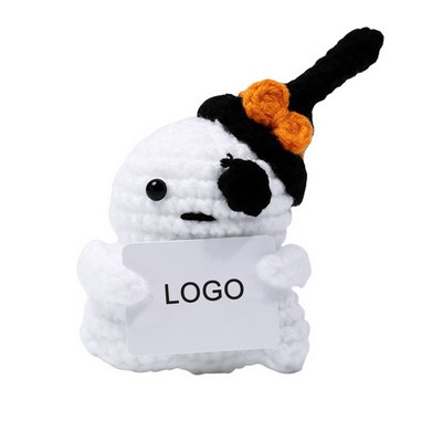 Ghost Mood Crochet Doll Wearing a Hat