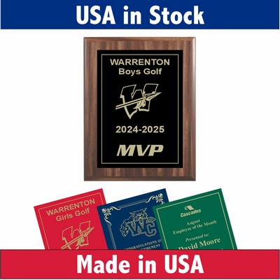Walnut Wood Award Plaque with Laser Engraved Plate-6x8