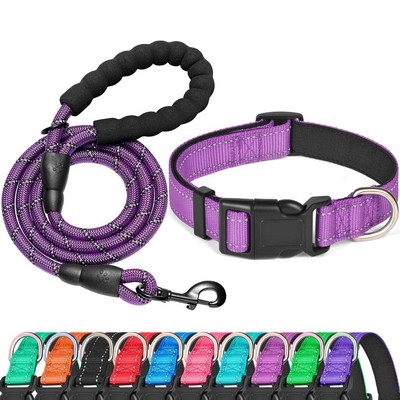 Reflective Dog Collar Padded With Leash