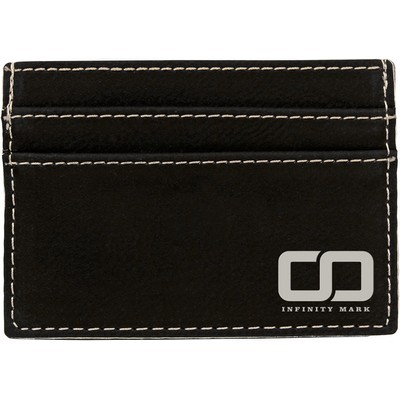 Black/Silver Wallet Clip, 4" x 2-3/4" Laserable Leatherette