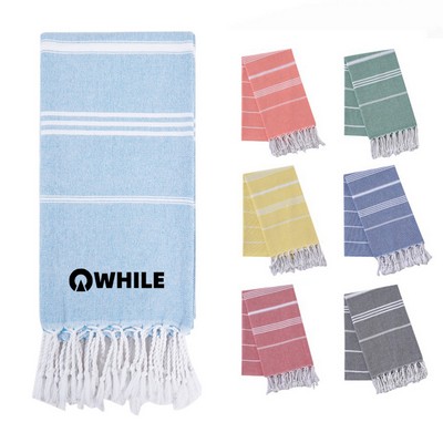 39"x71" Quick Dry Large Turkish Beach Towel With Tassel