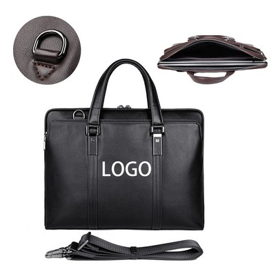 Cowhide Leather Briefcase Shoulder Laptop Business Bag for Men