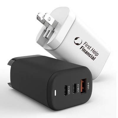 65W USB C Charger Block, 3 Ports GaN USB C Wall Charger, Foldable Fast Charging , UL Certified