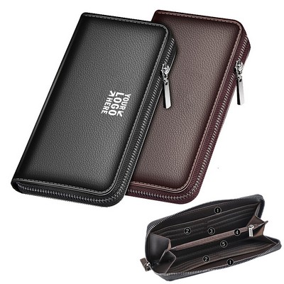 Zip-Around PU Leather Long Wallet
