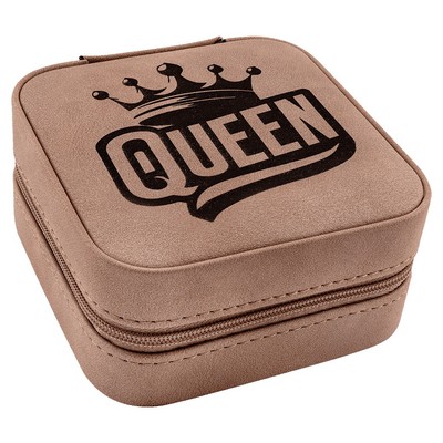 Faux Leather Travel Jewelry Box, Blush, 4x4"
