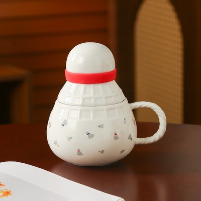 Badminton-Themed Ceramic Mug High-Aesthetic Sports Coffee Cup Unique Shuttlecock Design
