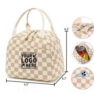 10L Plaid Corduroy Cooler Lunch Bag for Travel & Picnics