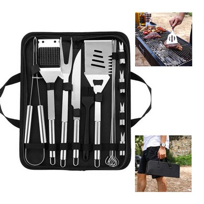 Portable BBQ Grill 15-piece Tool Set with Carrying Bag