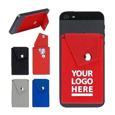 Silicone Phone Wallet Stand with Button Pocket