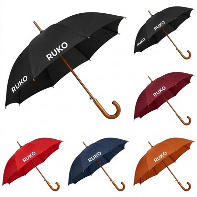 54-Inch Classic Curve Auto-Open Stick Umbrella with Wood Handle