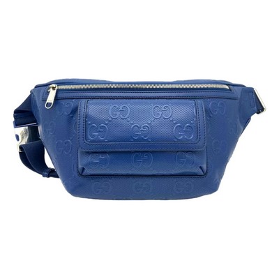 Gucci Calfskin GG Tennis Embossed Pocket Belt Bag Blue