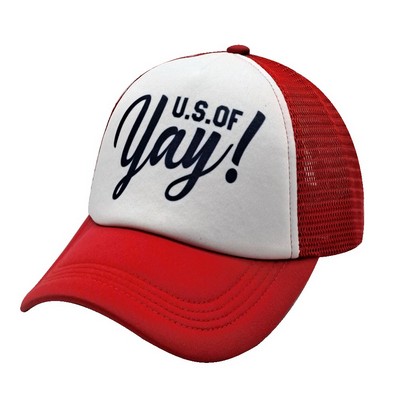 Kids' "U.S.OF Yay!" Patriotic Youth Trucker Hat - Retro Mesh Snapback