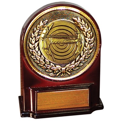 Stock 5 1/2" Medallion Award With 2" Archery Coin and Engraving Plate