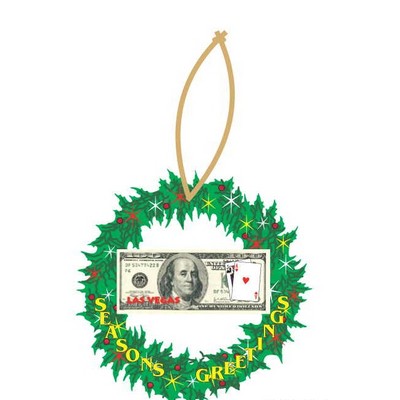 LV Blackjack $100 Bill Wreath Ornament w/ Clear Mirrored Back (2 Square Inch)