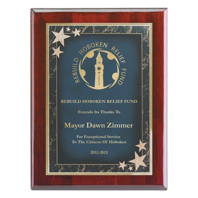 Plaque - 8"x10" Piano Wood Finish Wall Plaque with 6"x8" Blue Corner Star Plate