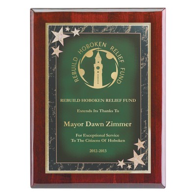 Plaque - 7"x9" Rosewood Wall Plaque with Green Corner Star Plate (5"x7")